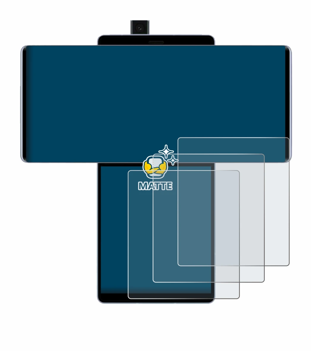 Immagine del dispositivo LG Wing (Display posteriore) con un'ampia varietà di protezioni per lo schermo.