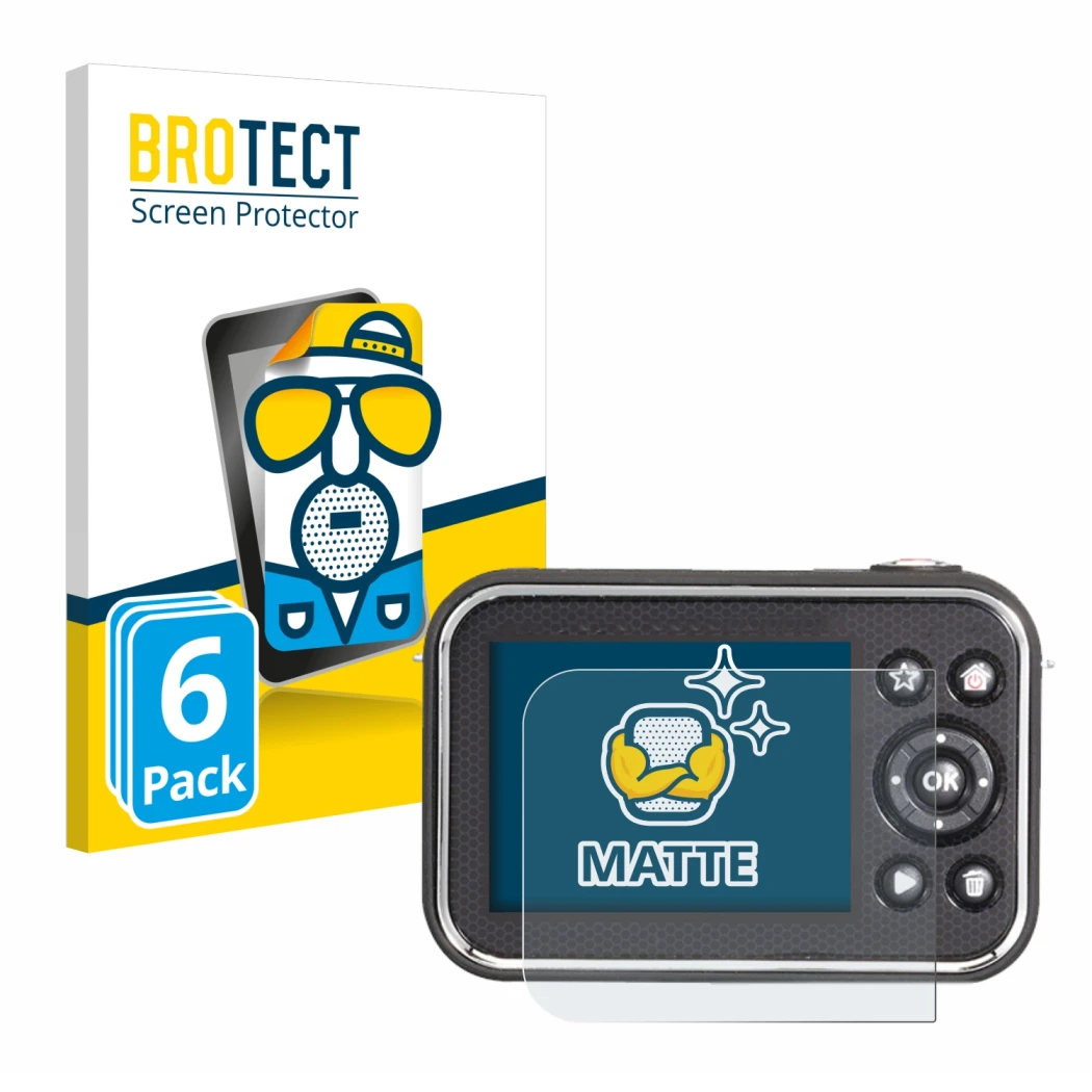 Parte frontale di una confezione del prodotto con il logo del marchio BROTECT. Accanto è raffigurato il dispositivo Vtech Kidi