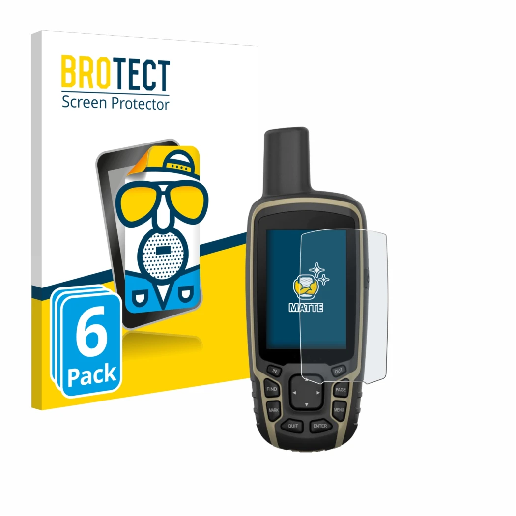 Parte frontale di una confezione del prodotto con il logo del marchio BROTECT. Accanto è raffigurato il dispositivo Garmin GPS