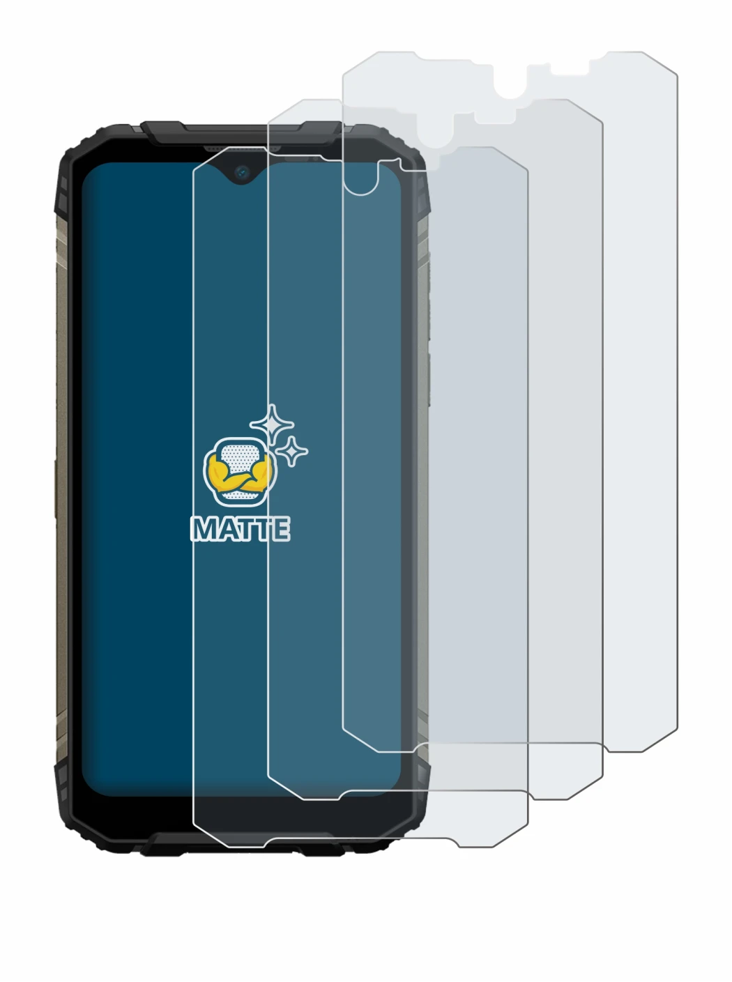 Immagine del dispositivo Doogee S96 Pro con un'ampia varietà di protezioni per lo schermo.