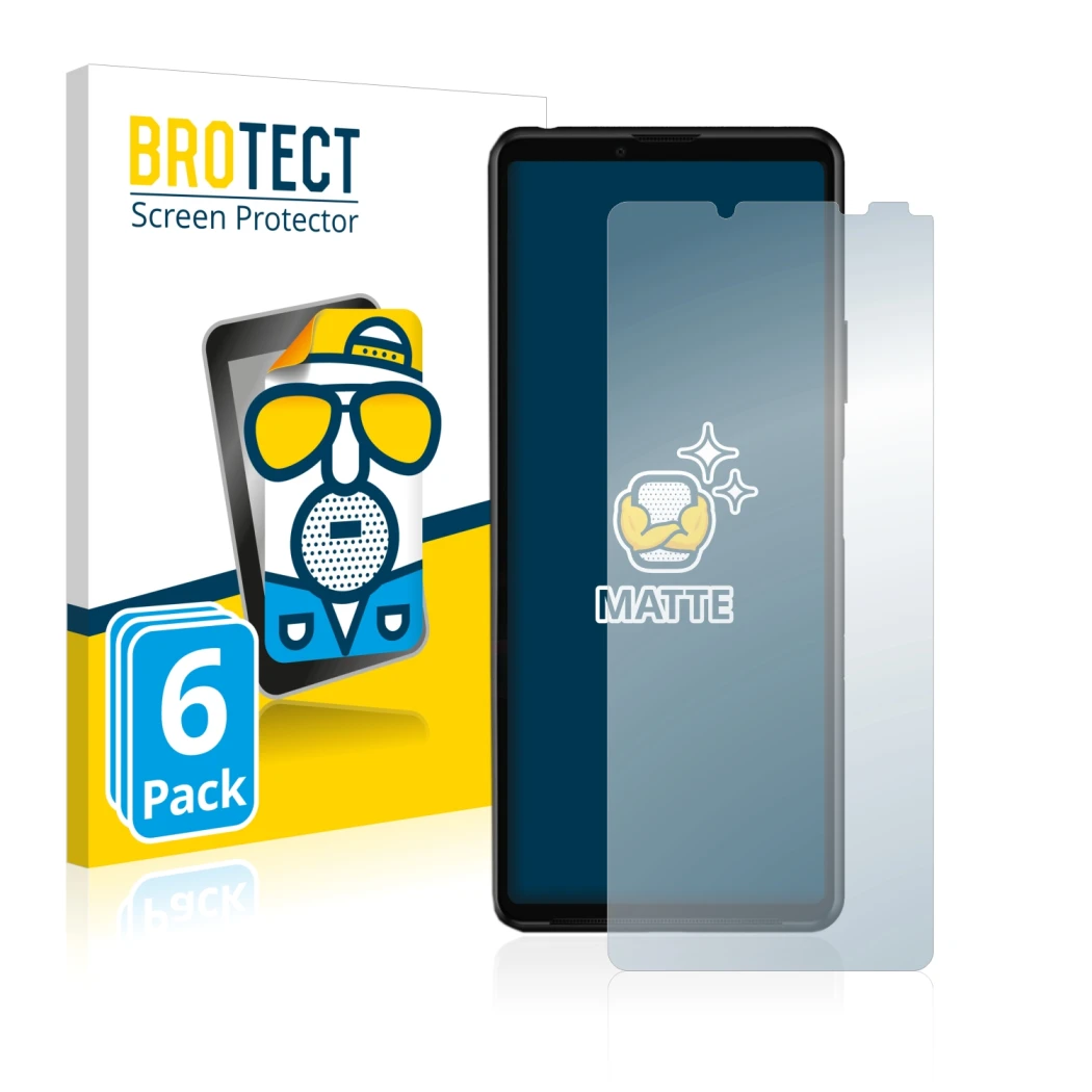 Parte frontale di una confezione del prodotto con il logo del marchio BROTECT. Accanto è raffigurato il dispositivo Sony Xperi