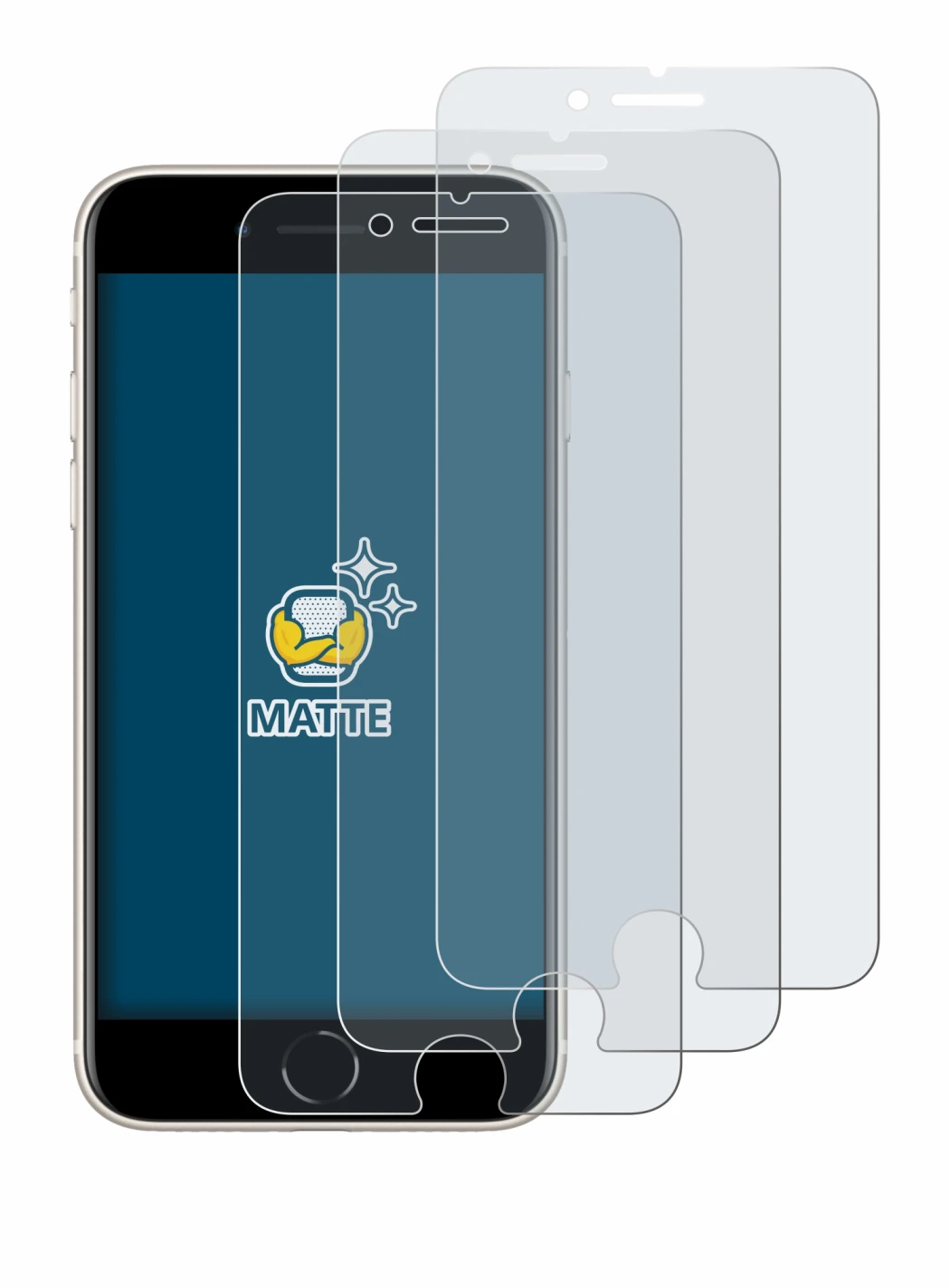 Immagine del dispositivo Apple iPhone SE 3 2022 con un'ampia varietà di protezioni per lo schermo.