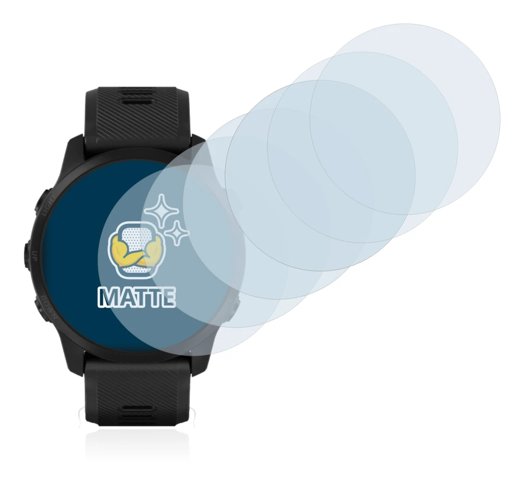 Immagine del dispositivo Garmin Forerunner 945 LTE con un'ampia varietà di protezioni per lo schermo.