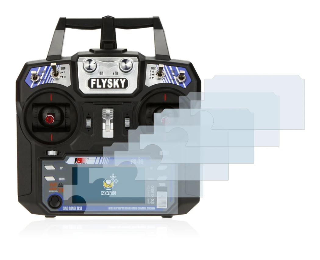 Immagine del dispositivo FlySky FS-i6 con un'ampia varietà di protezioni per lo schermo.