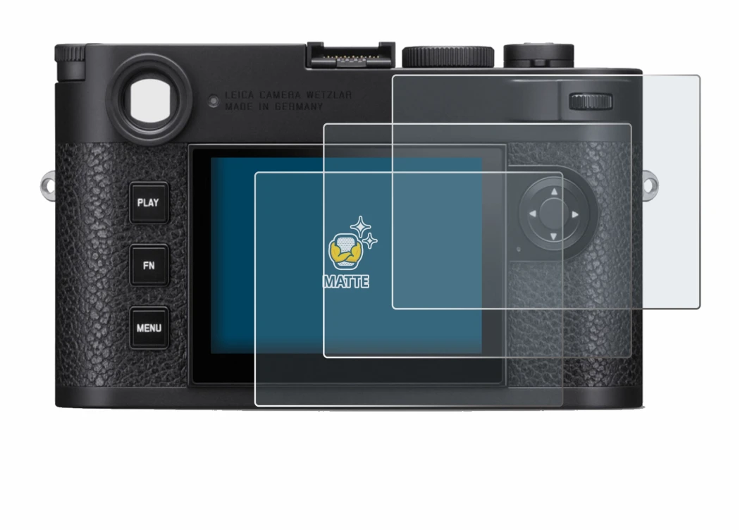 Immagine del dispositivo Leica M11 con un'ampia varietà di protezioni per lo schermo.