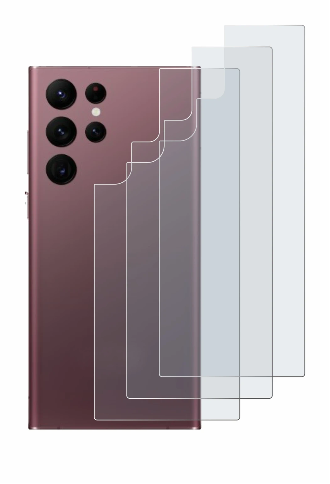 Immagine del dispositivo Samsung Galaxy S22 Ultra 5G (Posteriore) con un'ampia varietà di protezioni per lo schermo.