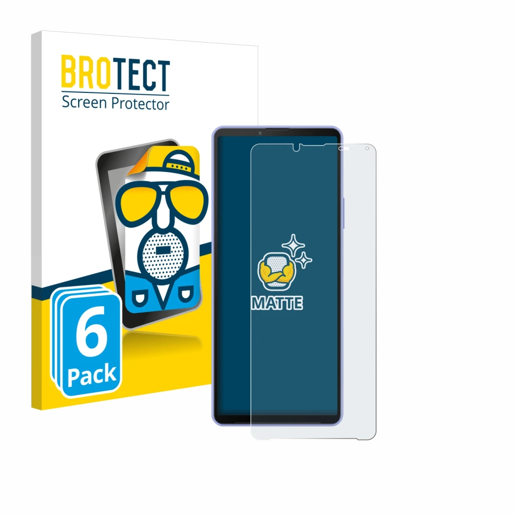 Parte frontale di una confezione del prodotto con il logo del marchio BROTECT. Accanto è raffigurato il dispositivo Sony Xperi