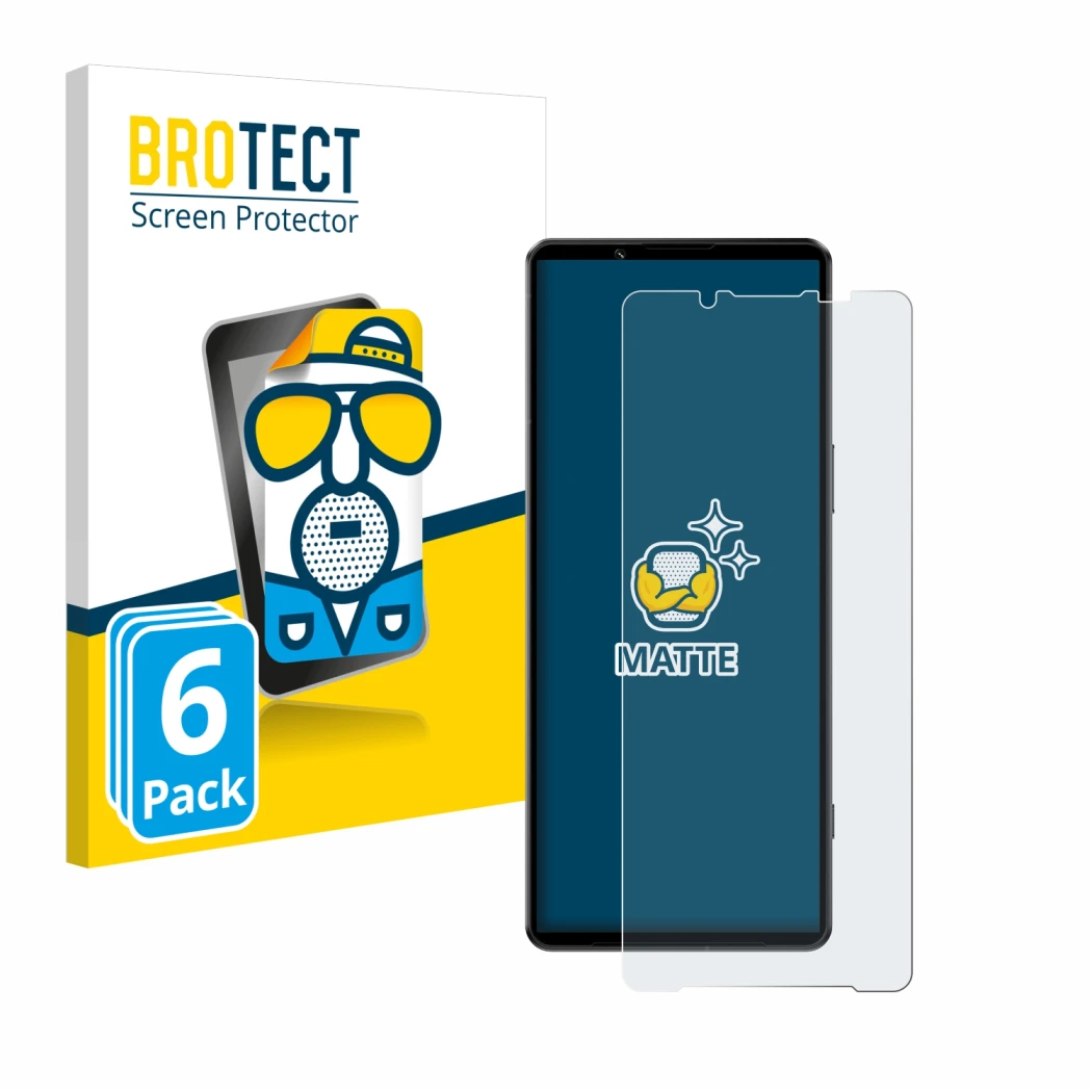 Parte frontale di una confezione del prodotto con il logo del marchio BROTECT. Accanto è raffigurato il dispositivo Sony Xperi