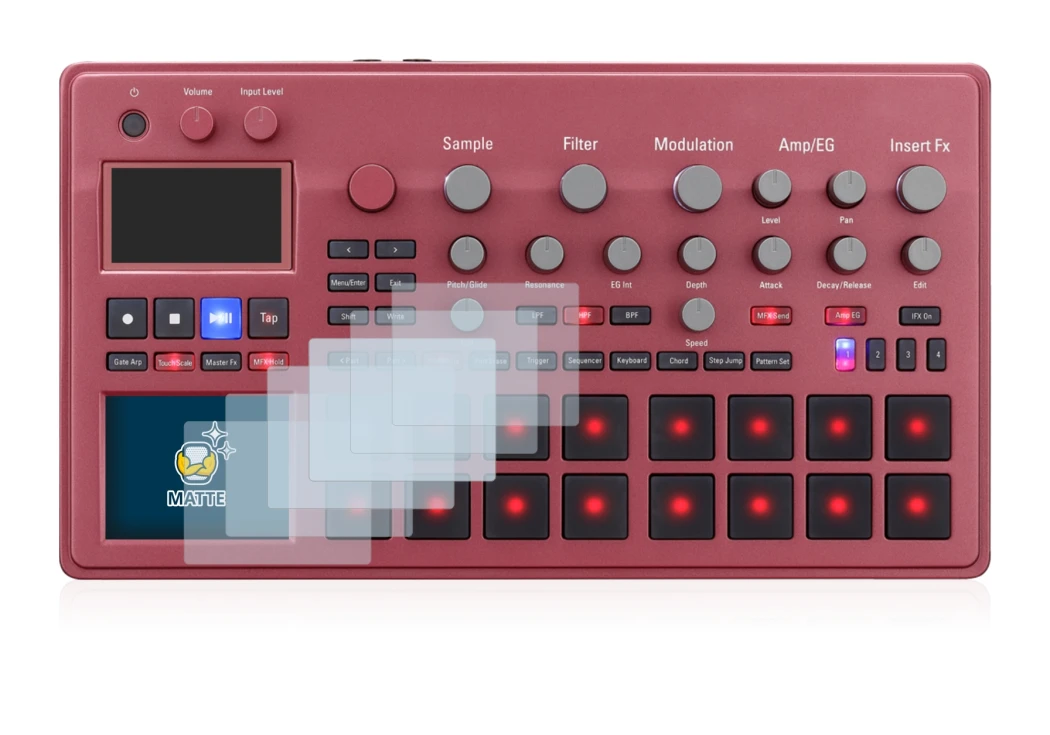 Immagine del dispositivo KORG electribe Sampler con un'ampia varietà di protezioni per lo schermo.