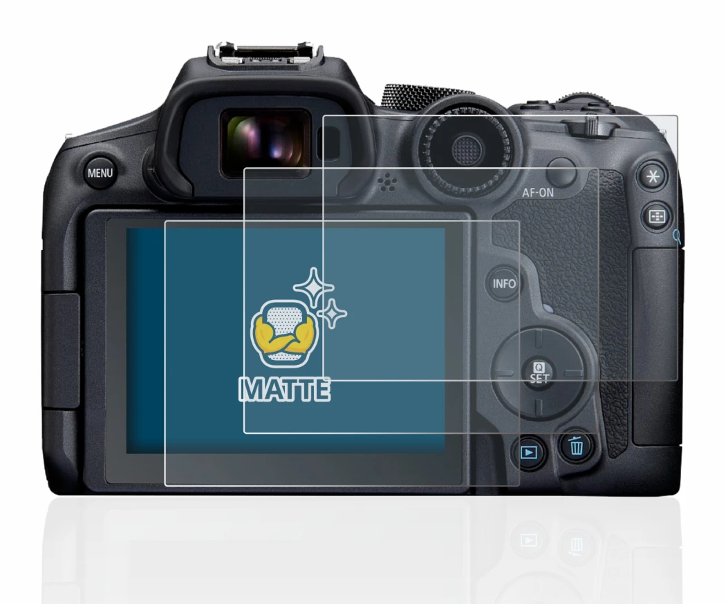 Immagine del dispositivo Canon EOS R7 con un'ampia varietà di protezioni per lo schermo.