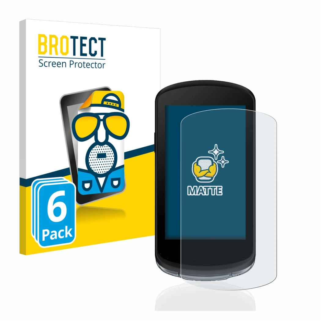 Parte frontale di una confezione del prodotto con il logo del marchio BROTECT. Accanto è raffigurato il dispositivo Garmin Edg