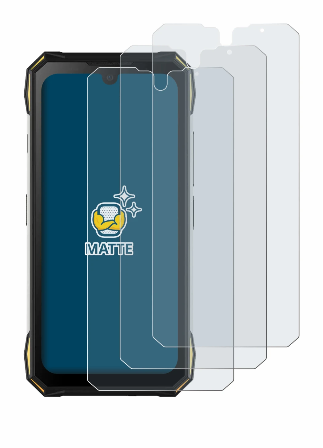 Immagine del dispositivo Doogee S89 Pro con un'ampia varietà di protezioni per lo schermo.