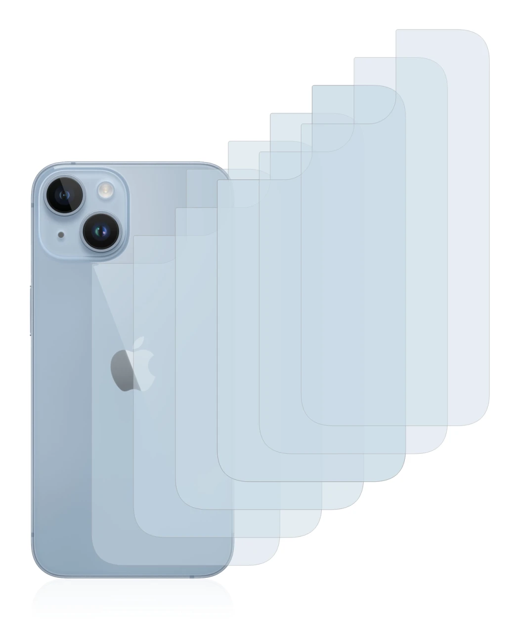 Immagine del dispositivo Apple iPhone 14 (Posteriore) con un'ampia varietà di protezioni per lo schermo.
