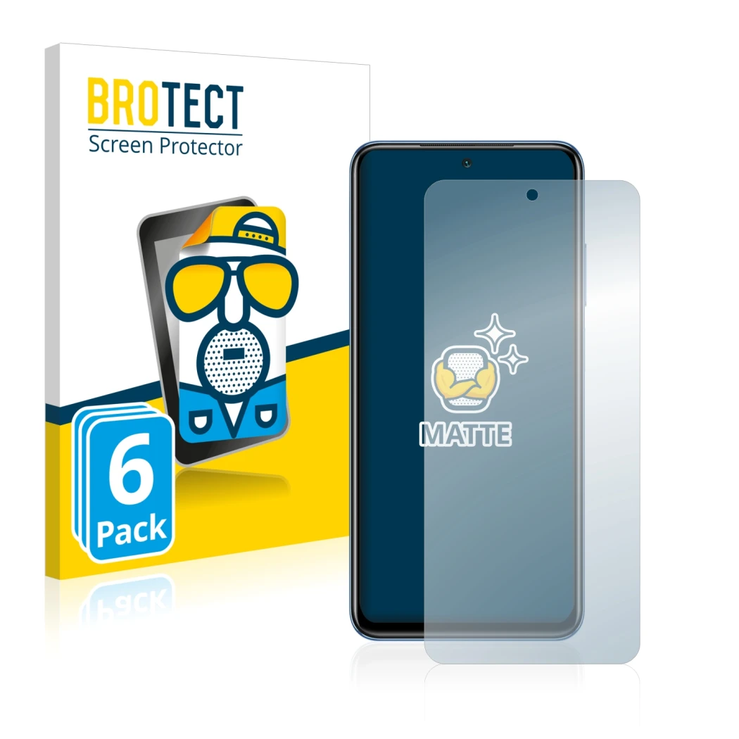 Parte frontale di una confezione del prodotto con il logo del marchio BROTECT. Accanto è raffigurato il dispositivo Xiaomi Poc
