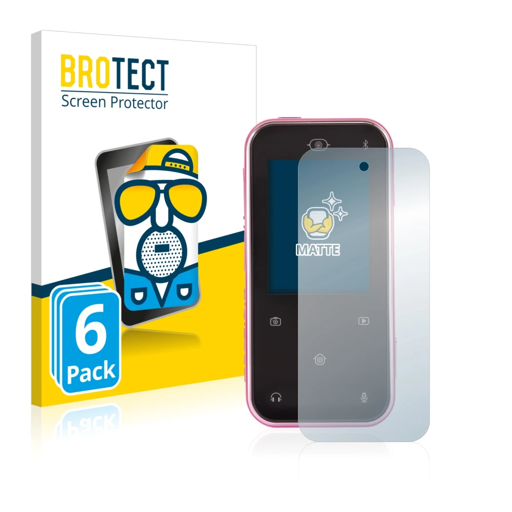 Parte frontale di una confezione del prodotto con il logo del marchio BROTECT. Accanto è raffigurato il dispositivo Vtech Kidi