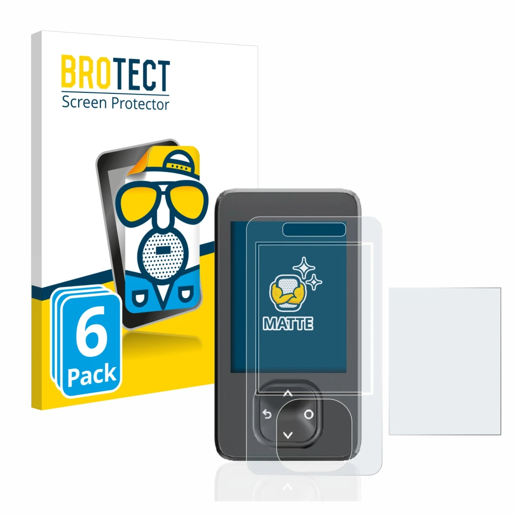 Parte frontale di una confezione del prodotto con il logo del marchio BROTECT. Accanto è raffigurato il dispositivo Dexcom G7