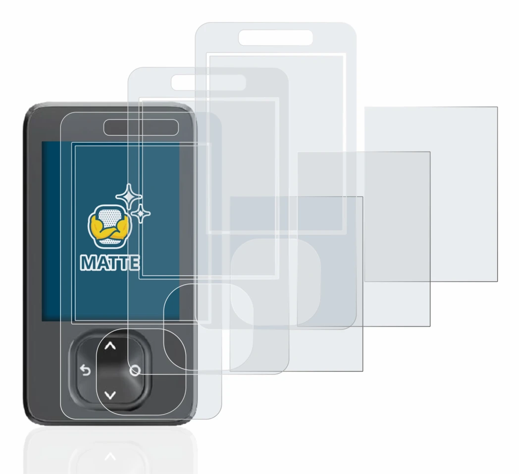 Immagine del dispositivo Dexcom G7 CGM con un'ampia varietà di protezioni per lo schermo.
