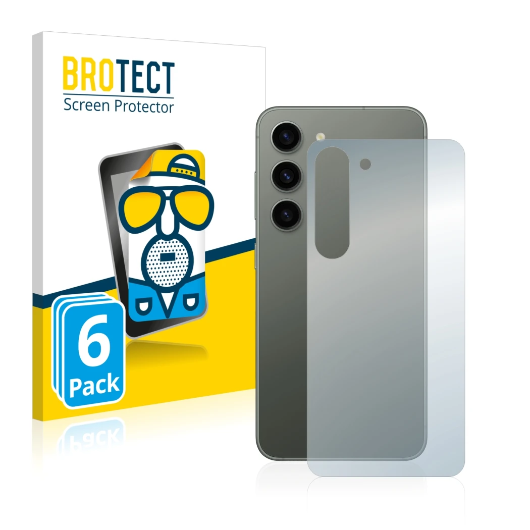 Parte frontale di una confezione del prodotto con il logo del marchio BROTECT. Accanto è raffigurato il dispositivo Samsung Ga