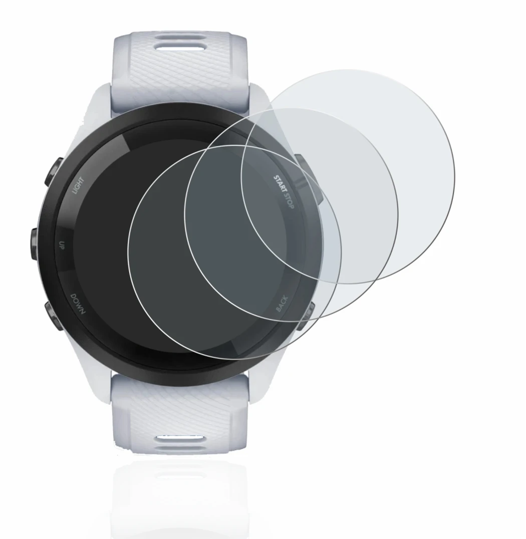 Immagine del dispositivo Garmin Forerunner 265 (46 mm) con un'ampia varietà di protezioni per lo schermo.