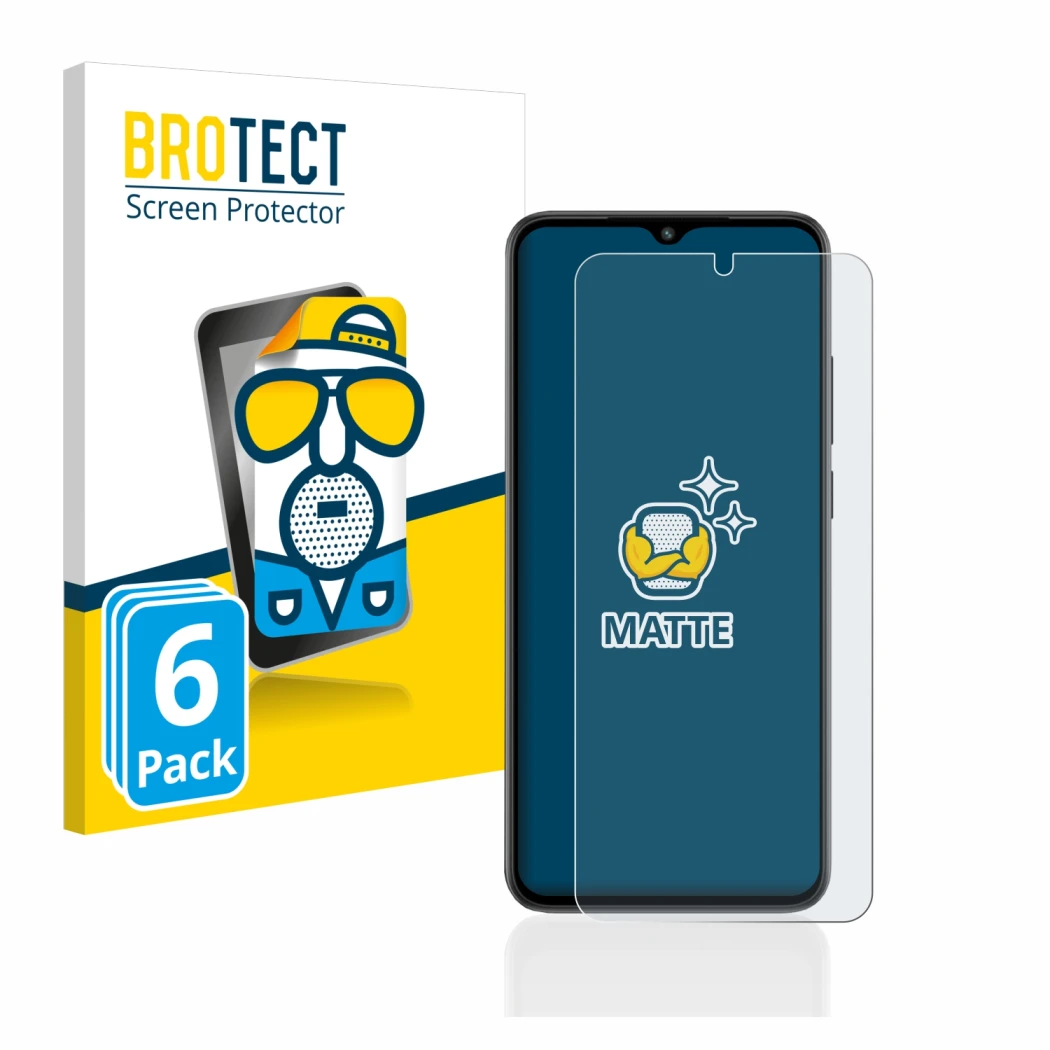 Parte frontale di una confezione del prodotto con il logo del marchio BROTECT. Accanto è raffigurato il dispositivo Xiaomi Red