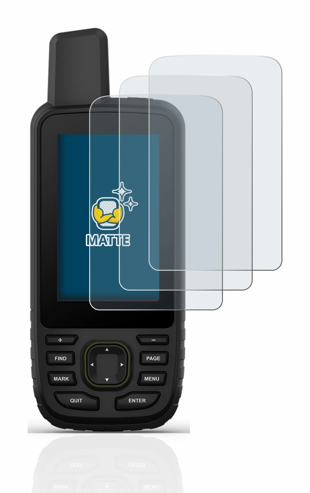 Immagine del dispositivo Garmin GPSMAP 67 con un'ampia varietà di protezioni per lo schermo.