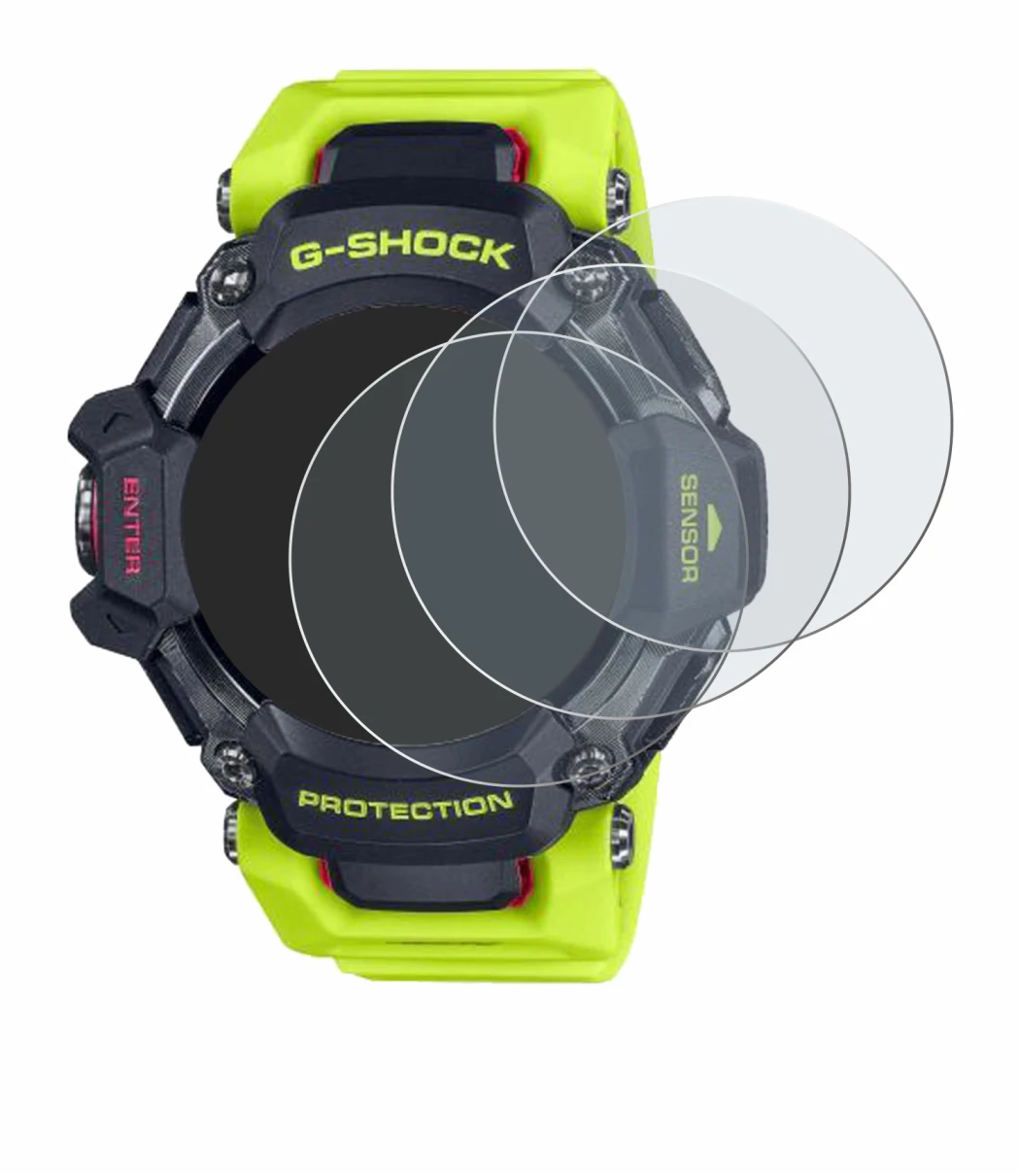 Immagine del dispositivo Casio G-Shock GBD-H2000 con un'ampia varietà di protezioni per lo schermo.