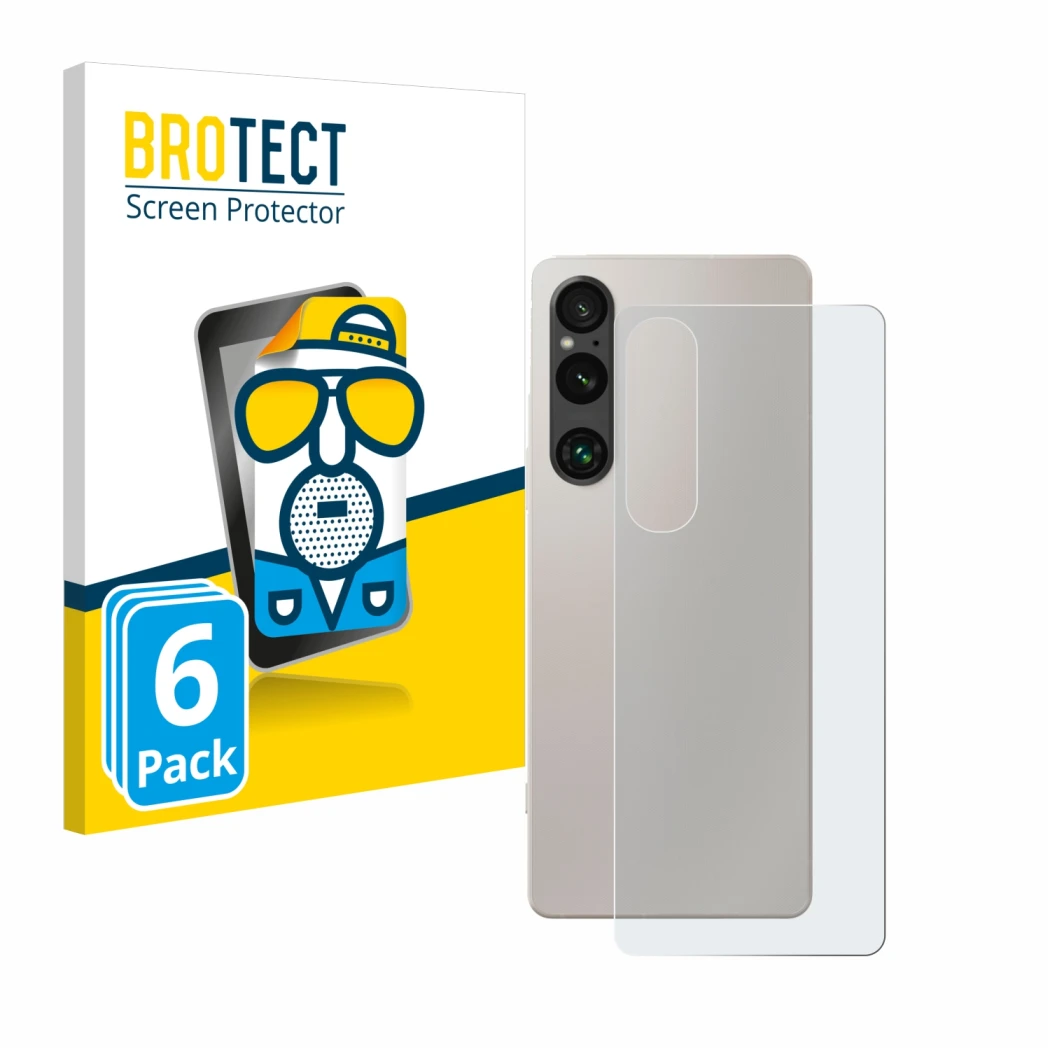 Parte frontale di una confezione del prodotto con il logo del marchio BROTECT. Accanto è raffigurato il dispositivo Sony Xperi