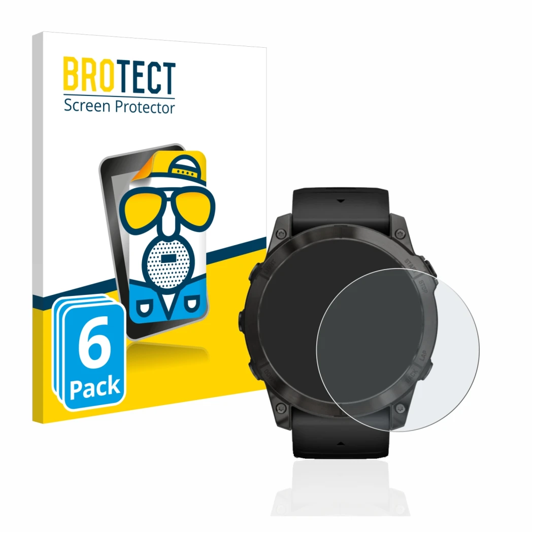Parte frontale di una confezione del prodotto con il logo del marchio BROTECT. Accanto è raffigurato il dispositivo Garmin Epi