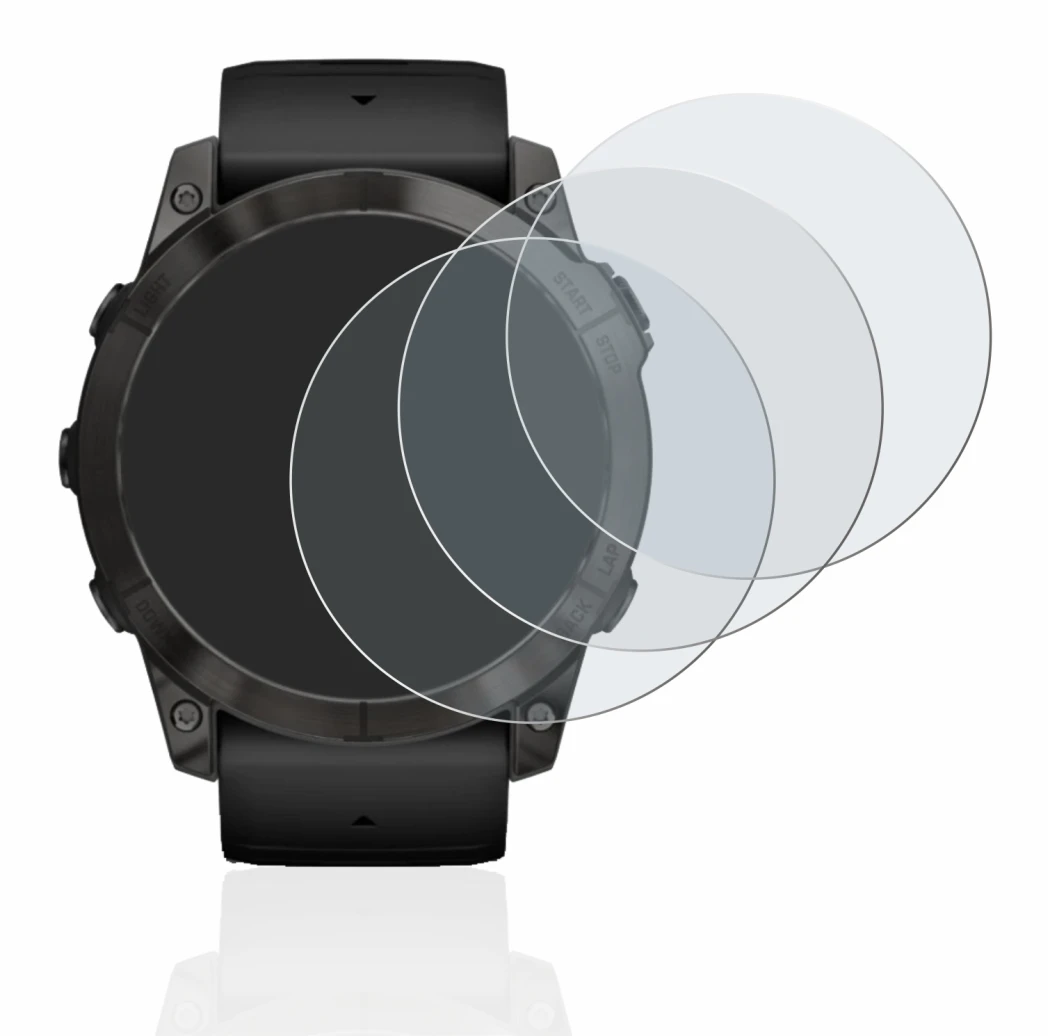 Immagine del dispositivo Garmin Epix Pro (Gen 2) (51 mm) con un'ampia varietà di protezioni per lo schermo.