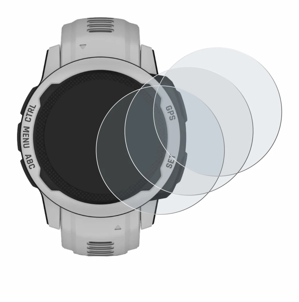 Immagine del dispositivo Garmin Instinct 2S Solar (40 mm) con un'ampia varietà di protezioni per lo schermo.
