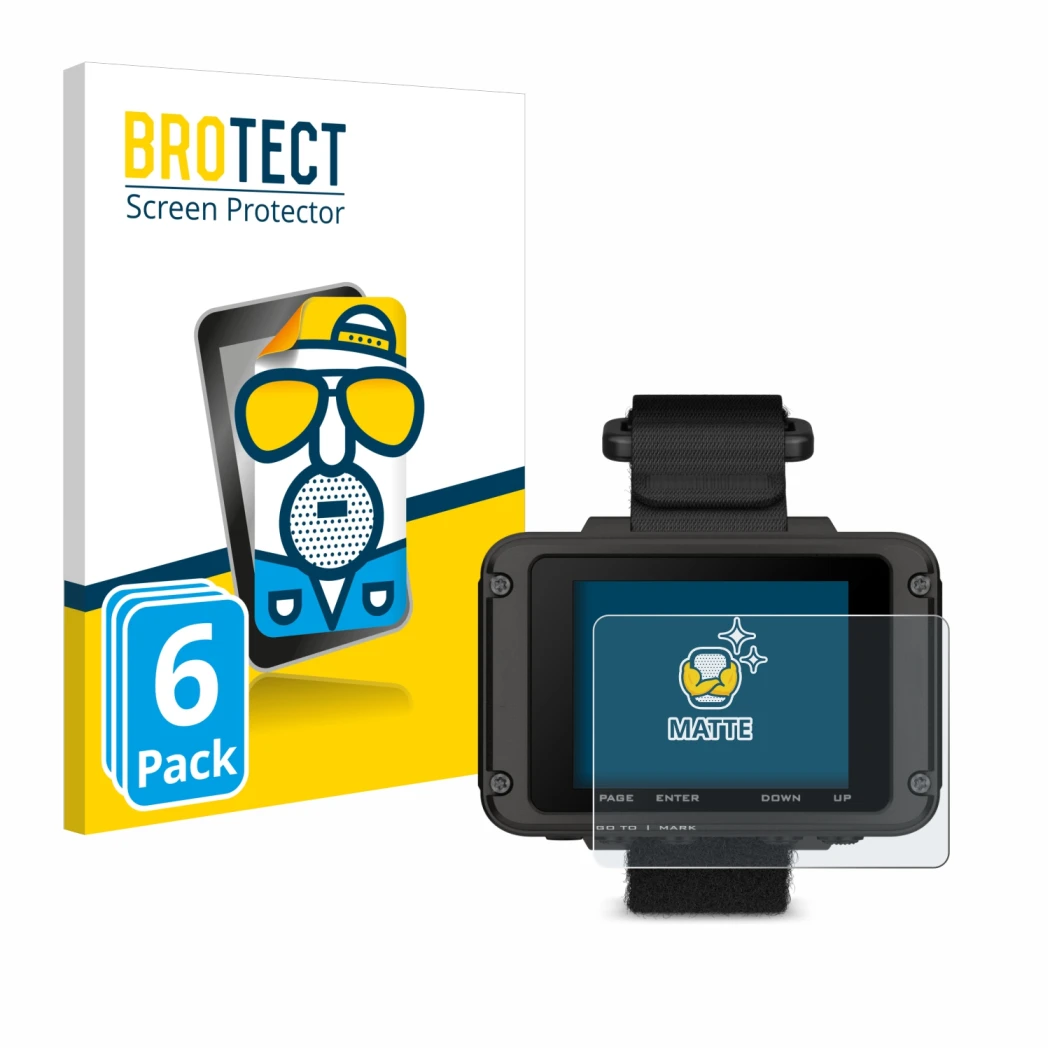 Parte frontale di una confezione del prodotto con il logo del marchio BROTECT. Accanto è raffigurato il dispositivo Garmin For