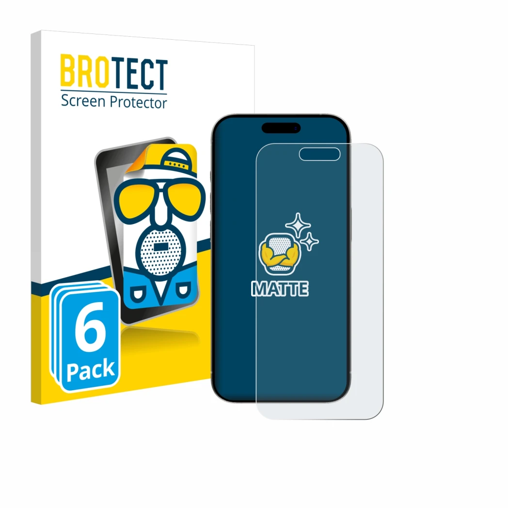 Parte frontale di una confezione del prodotto con il logo del marchio BROTECT. Accanto è raffigurato il dispositivo Apple iPho