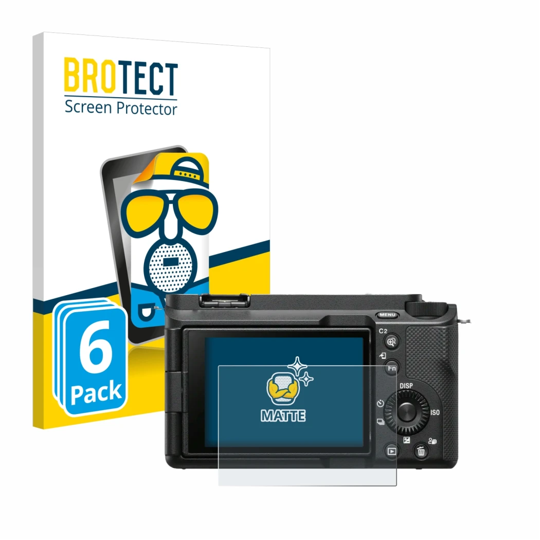 Parte frontale di una confezione del prodotto con il logo del marchio BROTECT. Accanto è raffigurato il dispositivo Sony Alpha