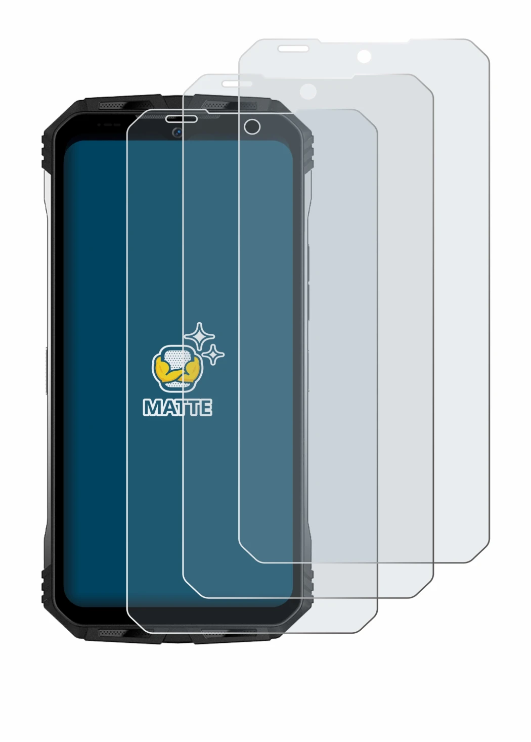 Immagine del dispositivo Doogee S100 Pro con un'ampia varietà di protezioni per lo schermo.