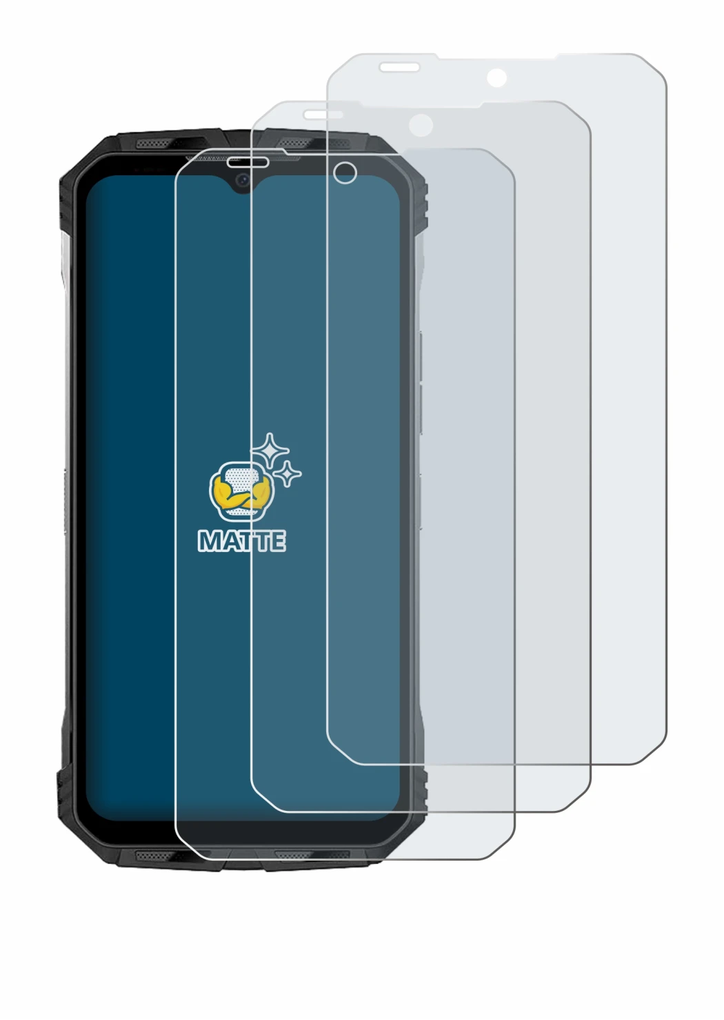 Immagine del dispositivo Doogee S110 con un'ampia varietà di protezioni per lo schermo.