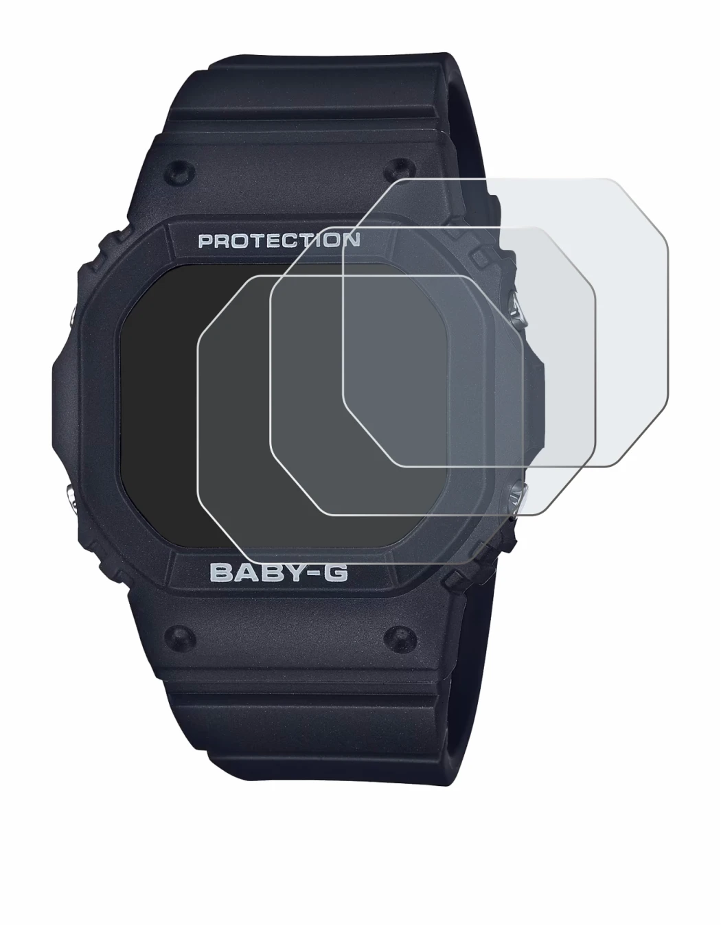 Immagine del dispositivo Casio Baby-G BGD-565 con un'ampia varietà di protezioni per lo schermo.