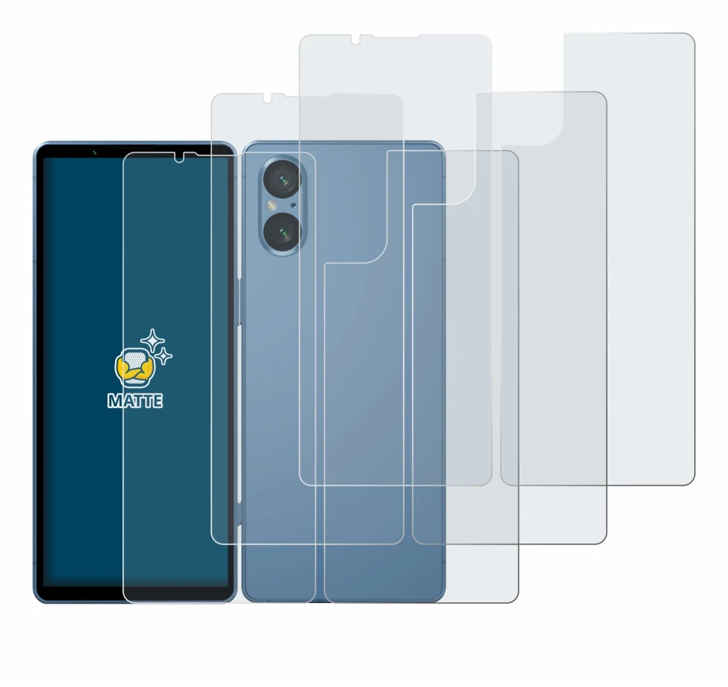 Immagine del dispositivo Sony Xperia 5 V (Fronte+Retro) con un'ampia varietà di protezioni per lo schermo.