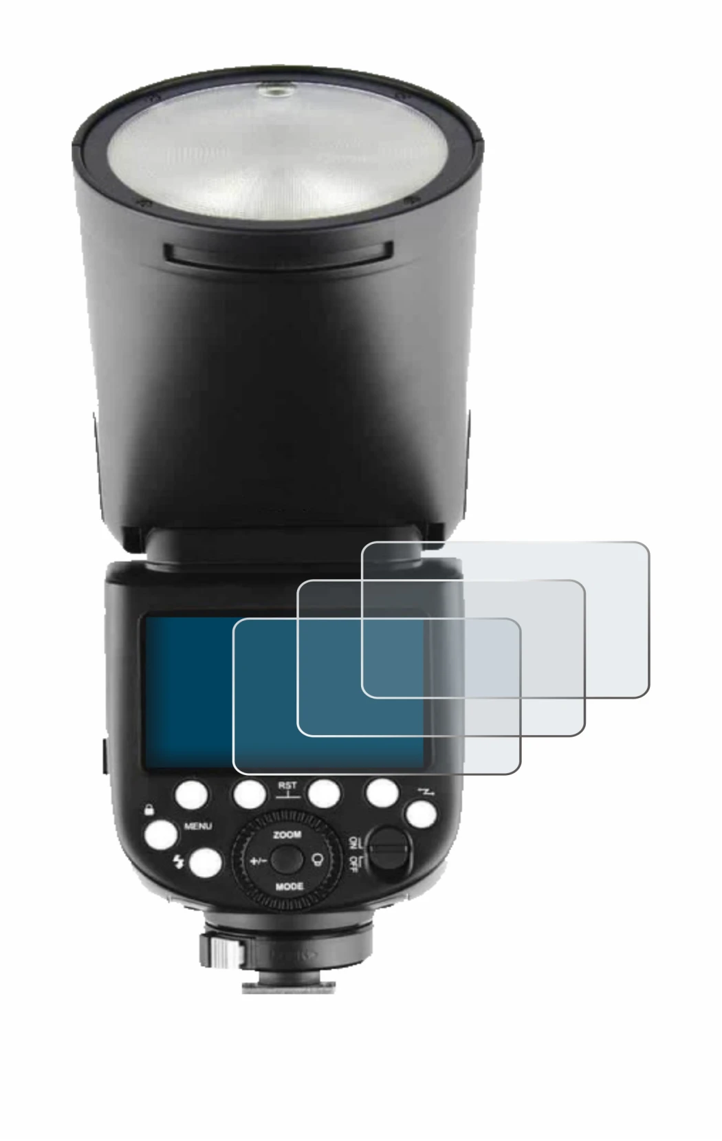 Immagine del dispositivo Godox V1 con un'ampia varietà di protezioni per lo schermo.