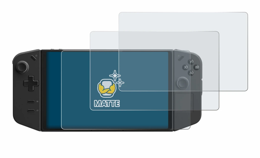 Immagine del dispositivo Lenovo Legion Go con un'ampia varietà di protezioni per lo schermo.