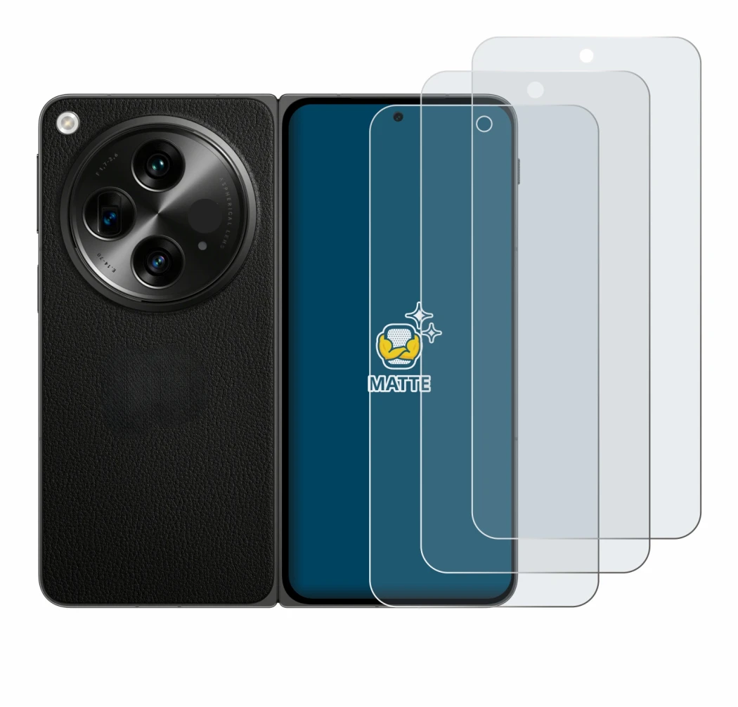 Immagine del dispositivo OnePlus Open con un'ampia varietà di protezioni per lo schermo.