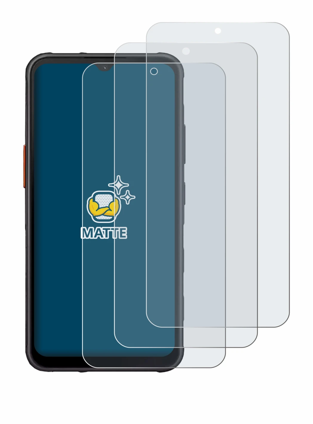 Immagine del dispositivo Samsung Galaxy XCover 7 con un'ampia varietà di protezioni per lo schermo.