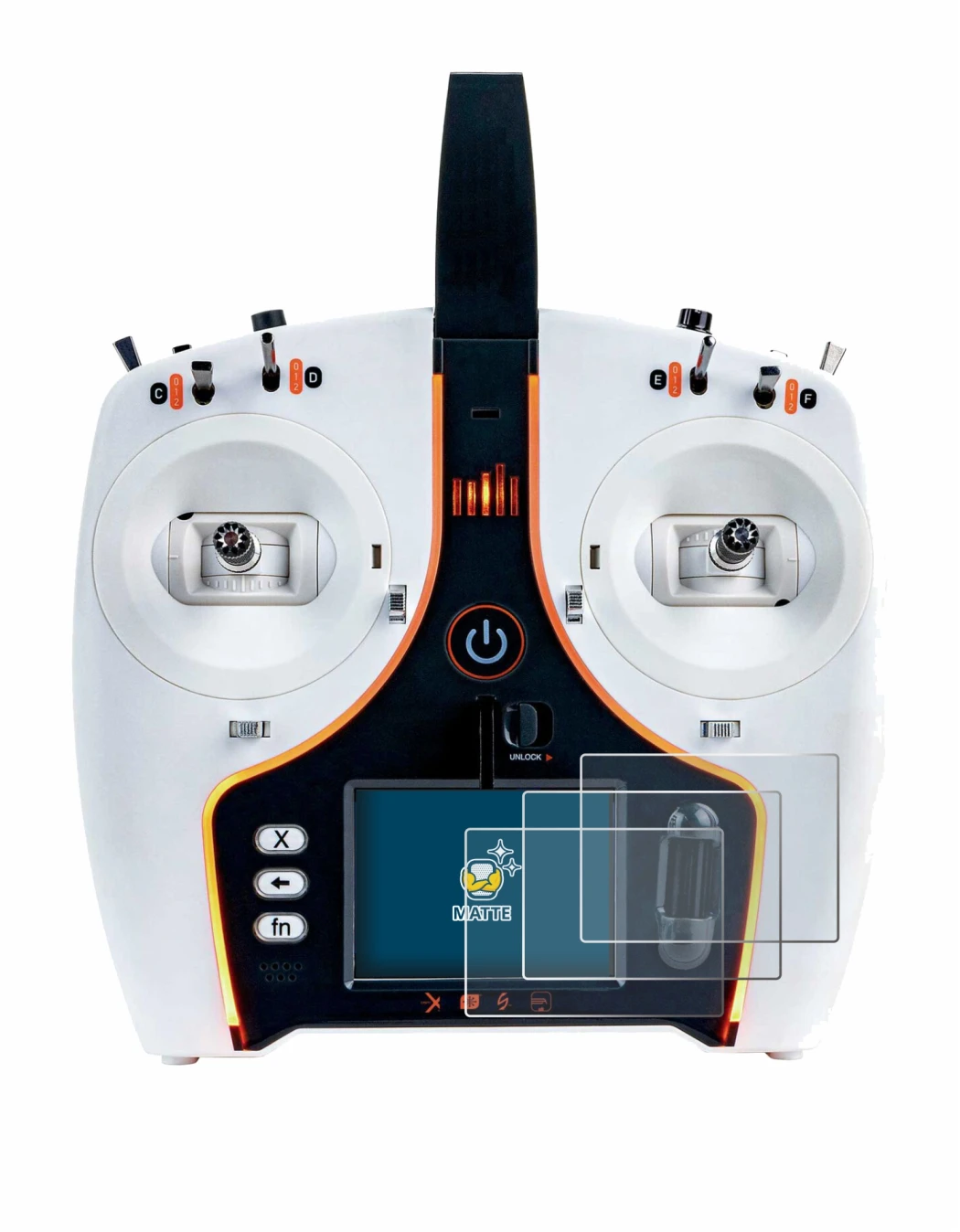 Immagine del dispositivo Spektrum NX7e con un'ampia varietà di protezioni per lo schermo.
