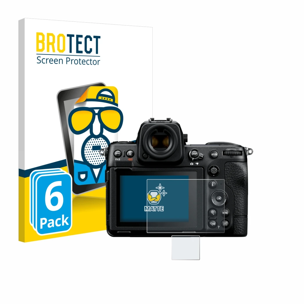 Parte frontale di una confezione del prodotto con il logo del marchio BROTECT. Accanto è raffigurato il dispositivo Nikon Z 8