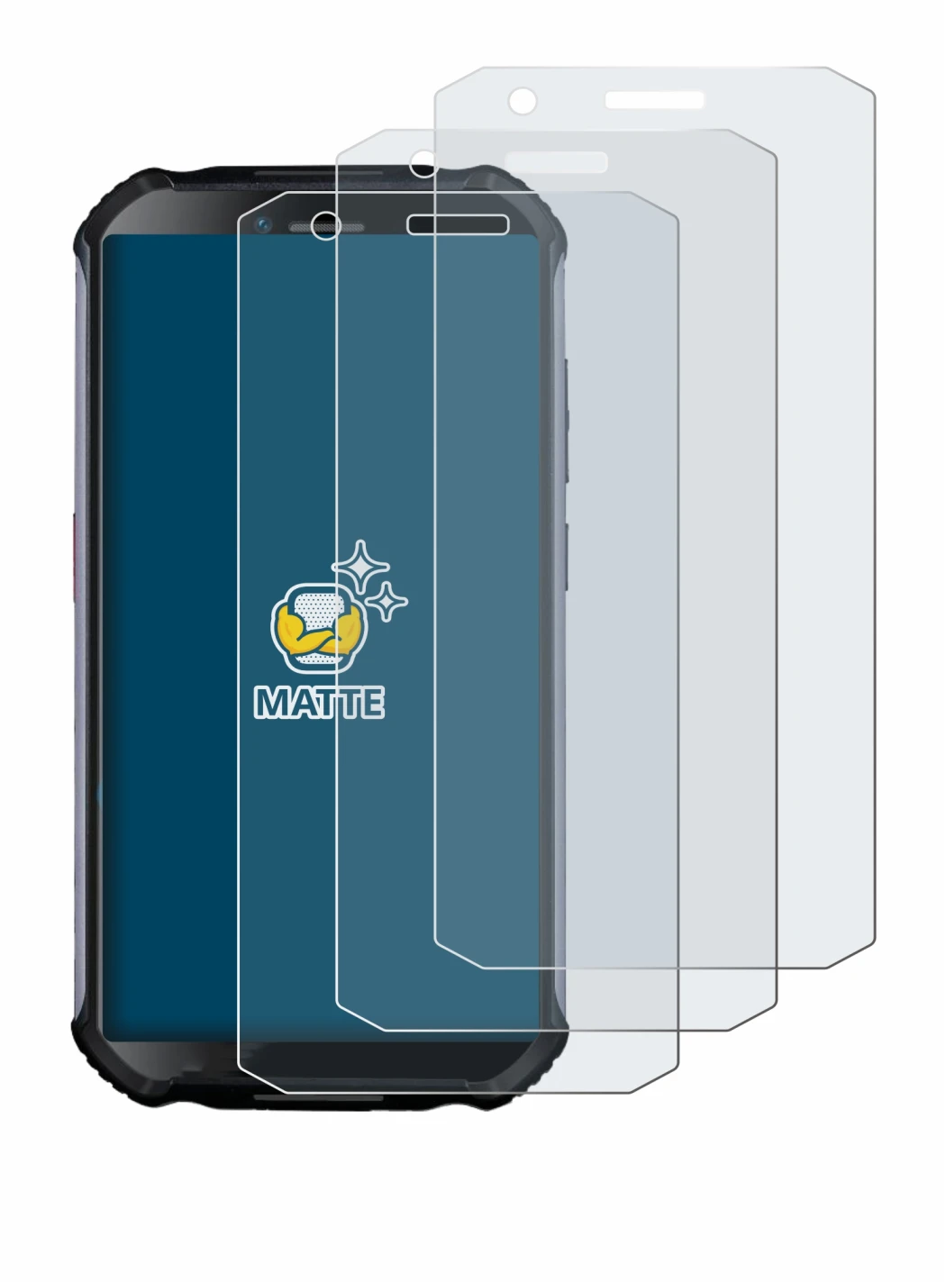 Immagine del dispositivo Doogee S41 Plus con un'ampia varietà di protezioni per lo schermo.