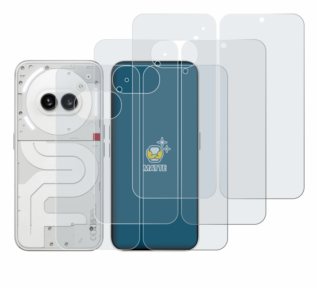 Immagine del dispositivo Nothing Phone (2a) (Fronte+Retro) con un'ampia varietà di protezioni per lo schermo.