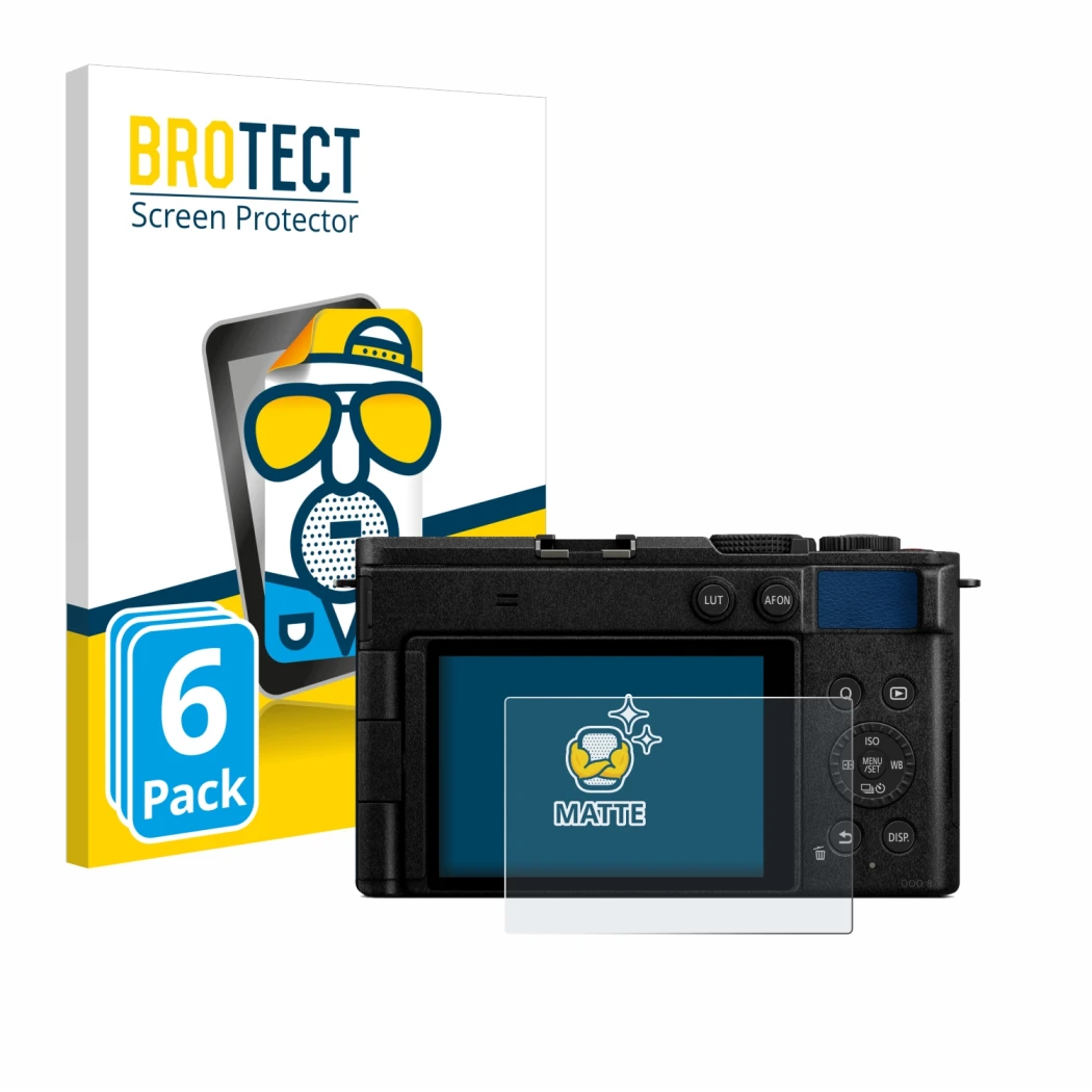 Parte frontale di una confezione del prodotto con il logo del marchio BROTECT. Accanto è raffigurato il dispositivo Panasonic 