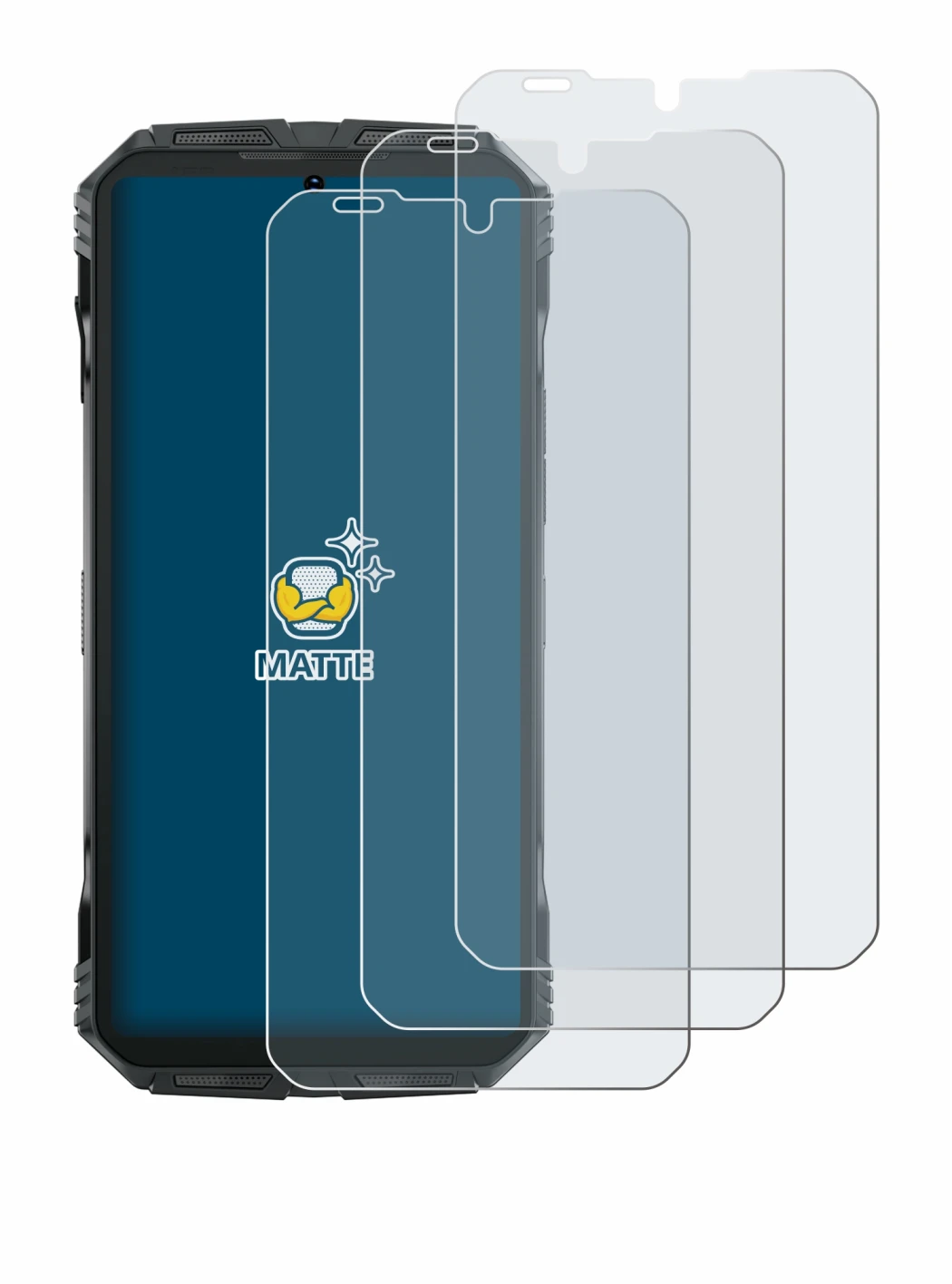 Immagine del dispositivo Doogee S Punk con un'ampia varietà di protezioni per lo schermo.