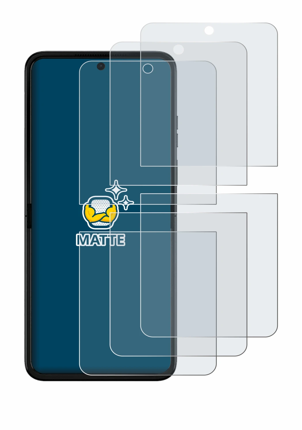 Immagine del dispositivo Motorola Razr 50 Ultra con un'ampia varietà di protezioni per lo schermo.
