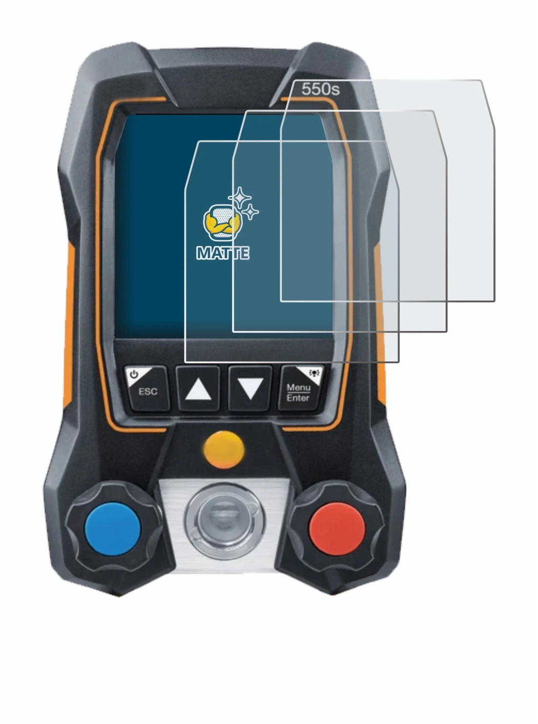 Immagine del dispositivo Testo 550s con un'ampia varietà di protezioni per lo schermo.