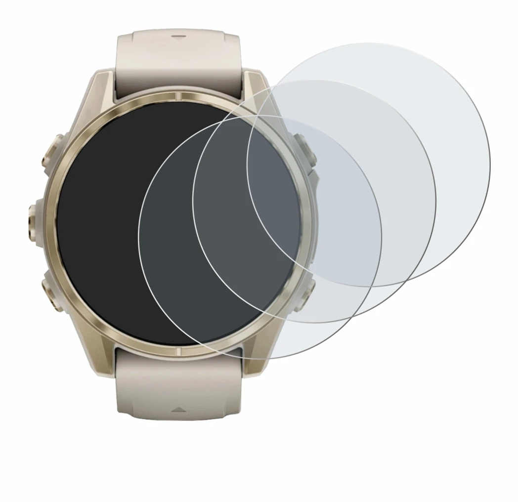 Immagine del dispositivo Garmin Fenix 8 (43 mm) con un'ampia varietà di protezioni per lo schermo.